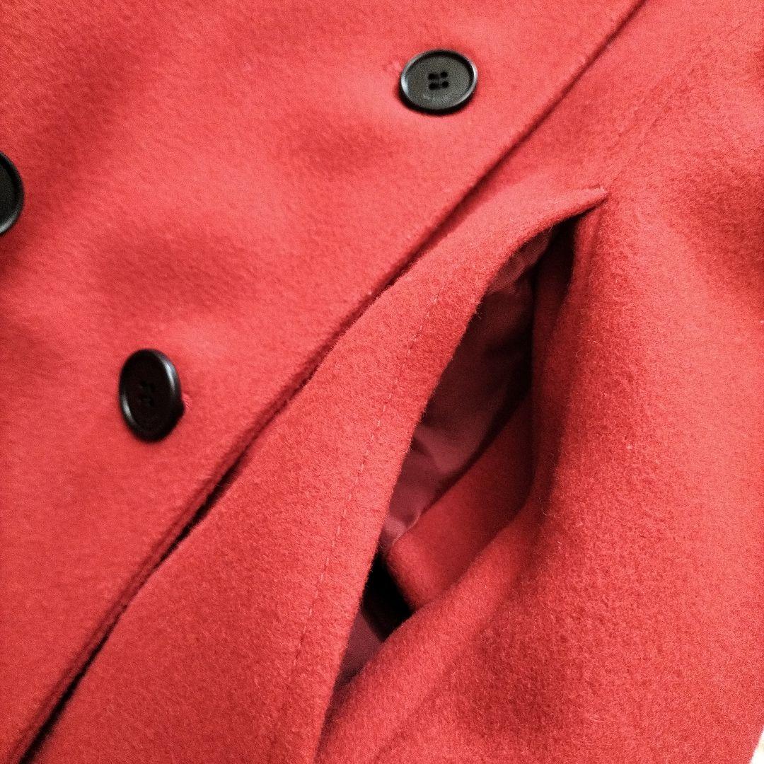 美品✨モラビト　ウール100%コート　ミドル丈　ピーコート　ダブル 　レッド　M