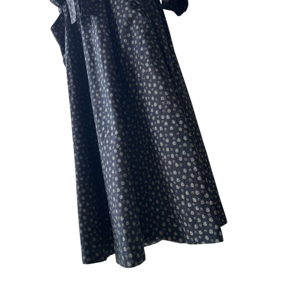 極近年美品　45R もこもこ花プリントのドレス　インディゴ