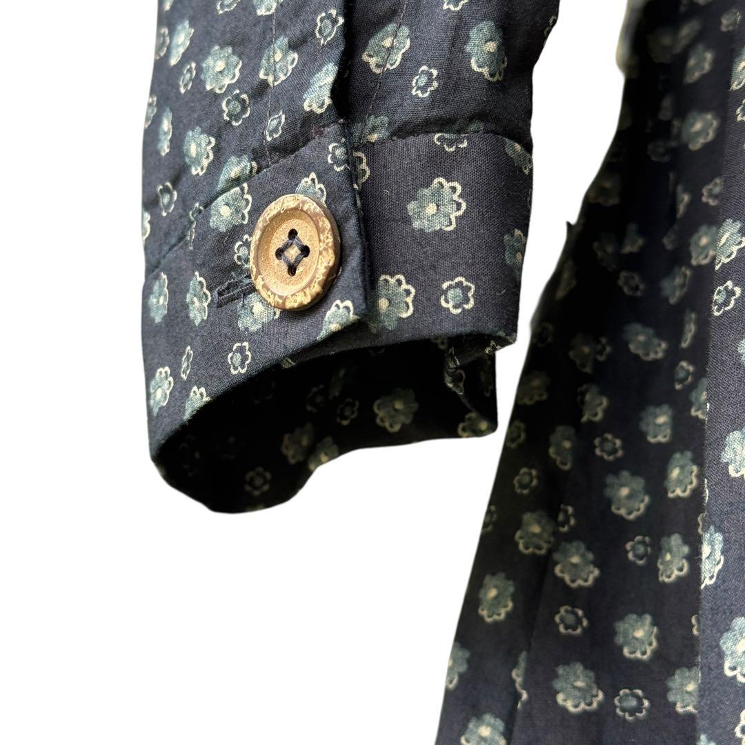 極近年美品　45R もこもこ花プリントのドレス　インディゴ