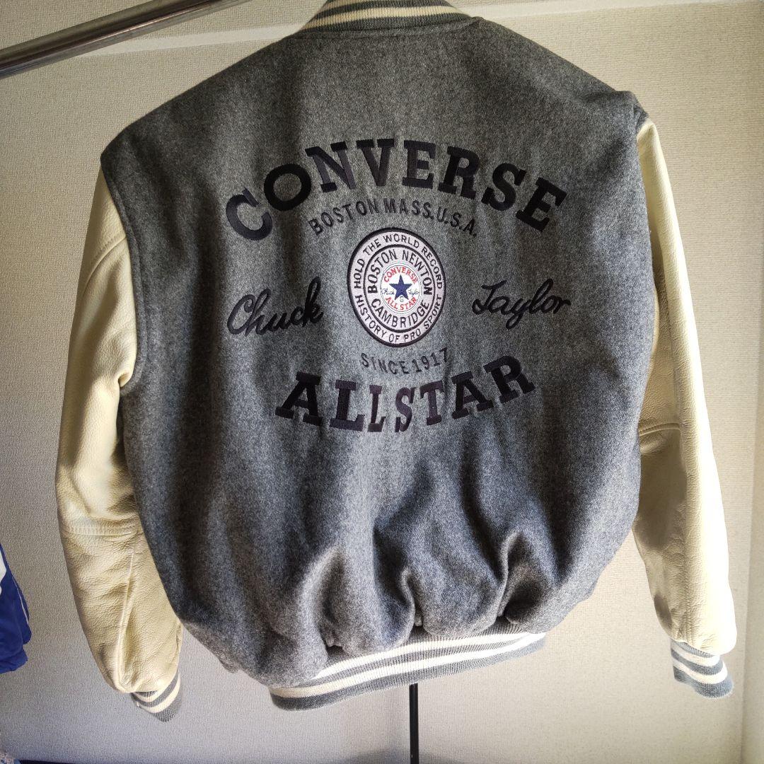 袖牛革 スタジャン グレー/アイボリー Ｍ