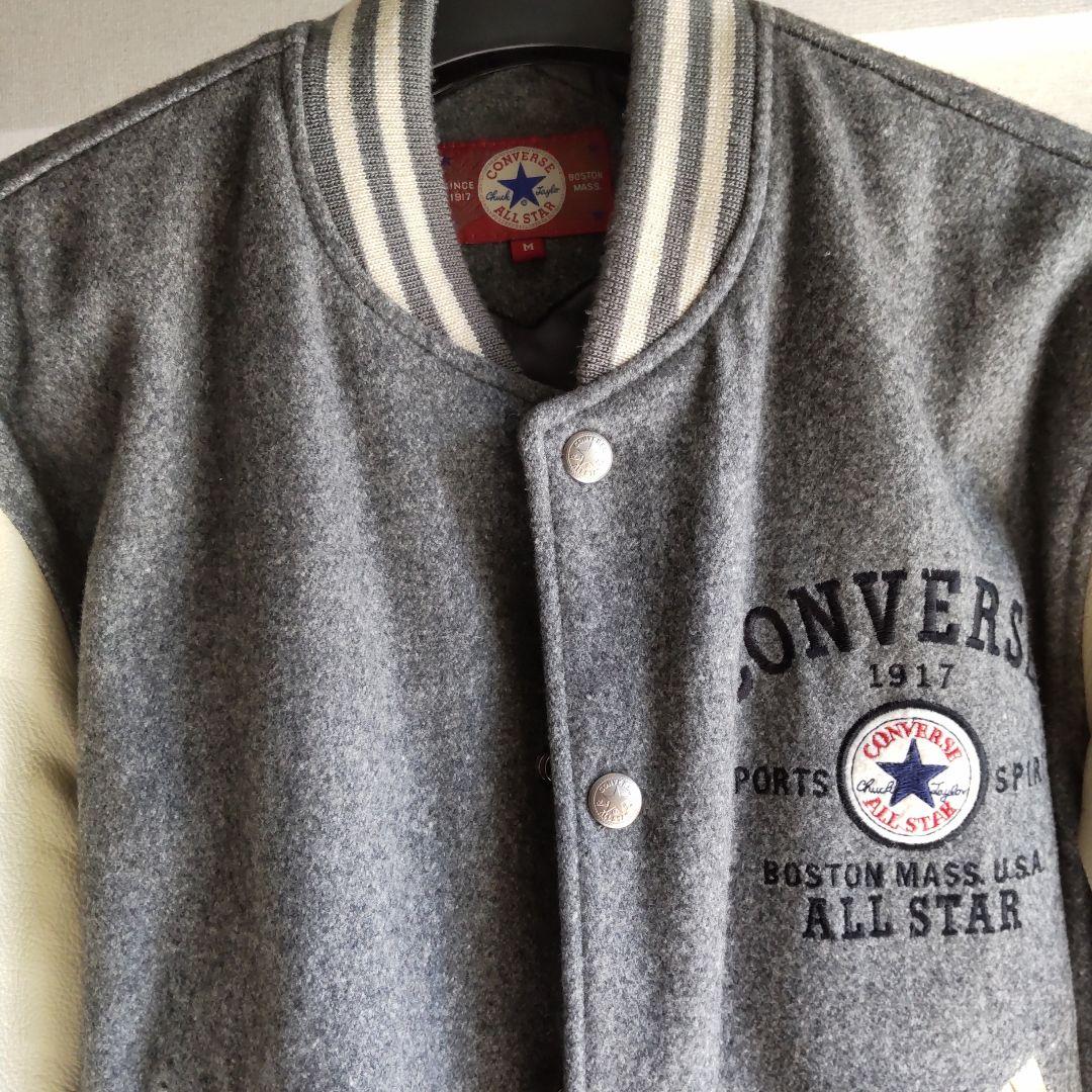 袖牛革 スタジャン グレー/アイボリー Ｍ