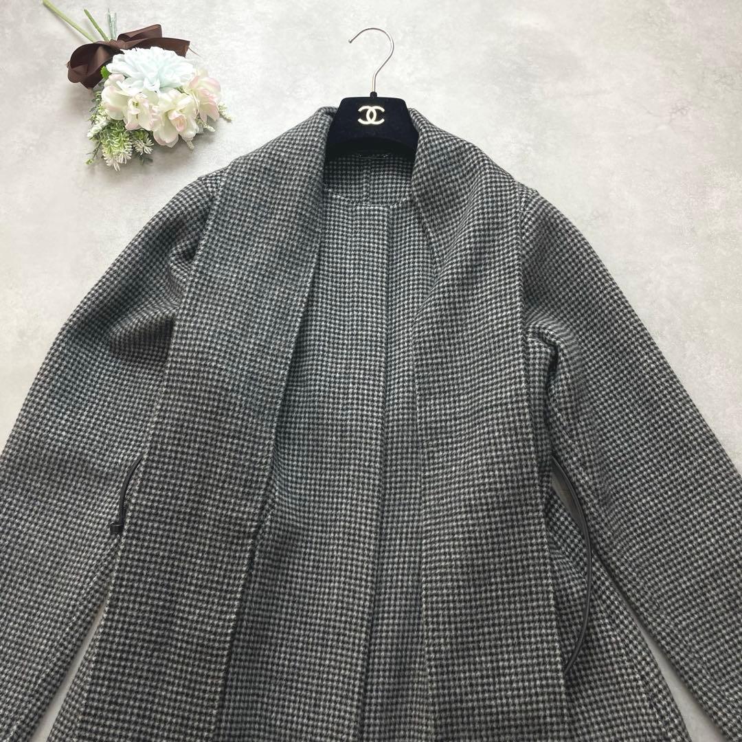 美品✨セルフォード ストール付きリバードレスコート グレー チェック ベルト