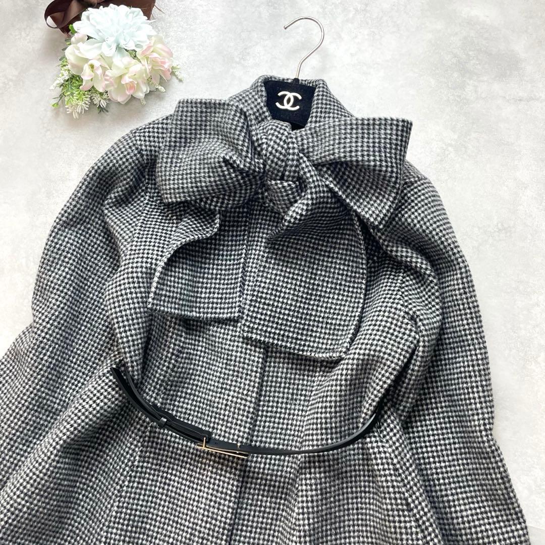 美品✨セルフォード ストール付きリバードレスコート グレー チェック ベルト