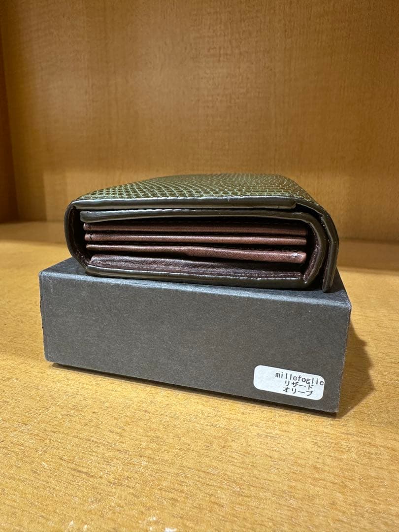 m+ エムピウ millefoglie リザード オリーブ ミニ財布
