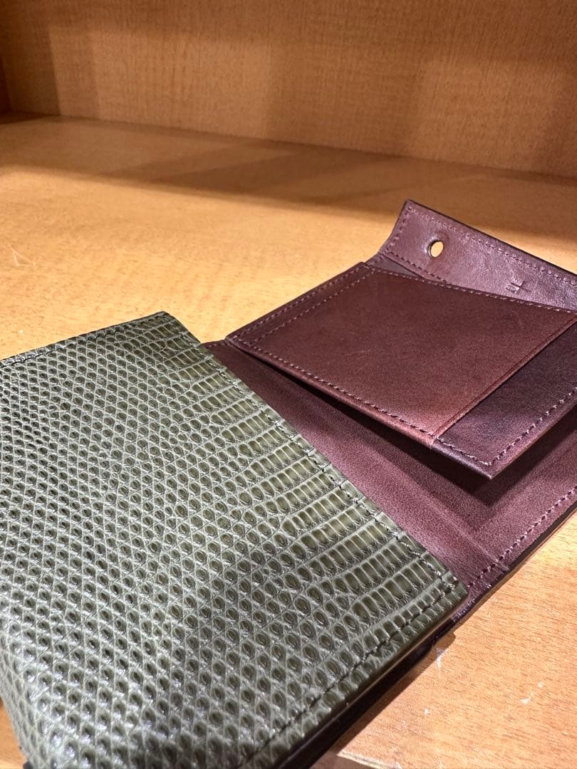 m+ エムピウ millefoglie リザード オリーブ ミニ財布