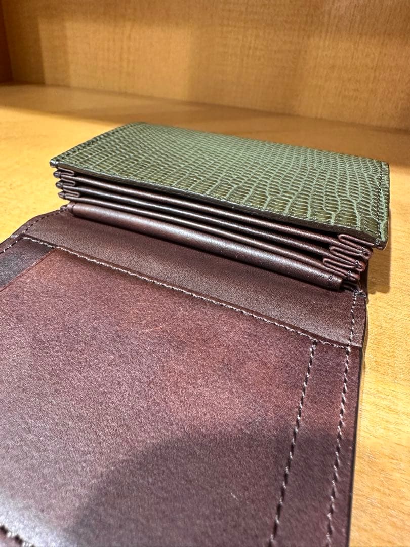 m+ エムピウ millefoglie リザード オリーブ ミニ財布