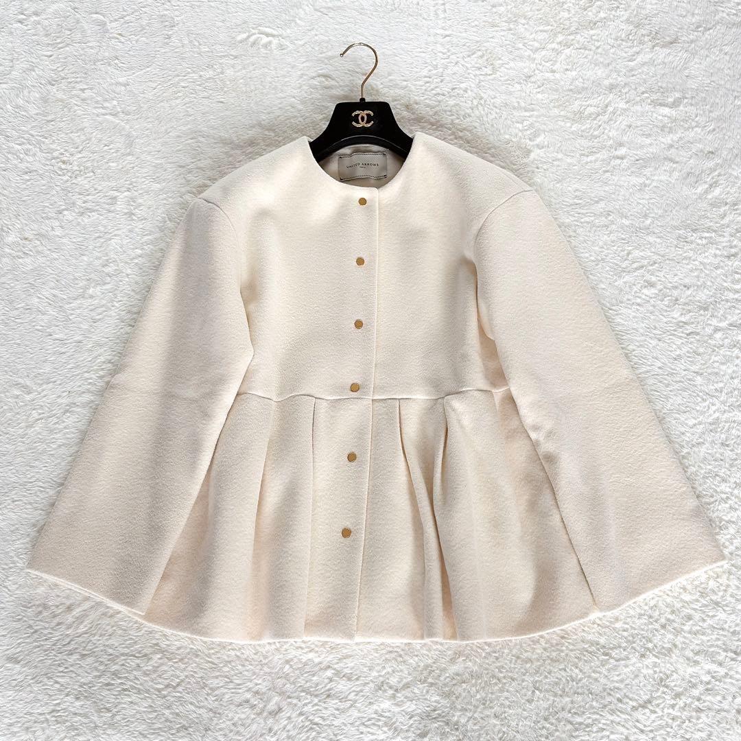美品✨【ユナイテッドアローズ】ペプラムショートコート アイボリーホワイト 36