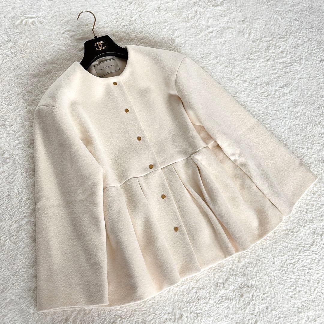 美品✨【ユナイテッドアローズ】ペプラムショートコート アイボリーホワイト 36