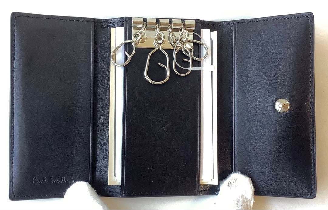 L様★新品★ポールスミス★マーケトリーストライプラビット4連キーケース★ブラック