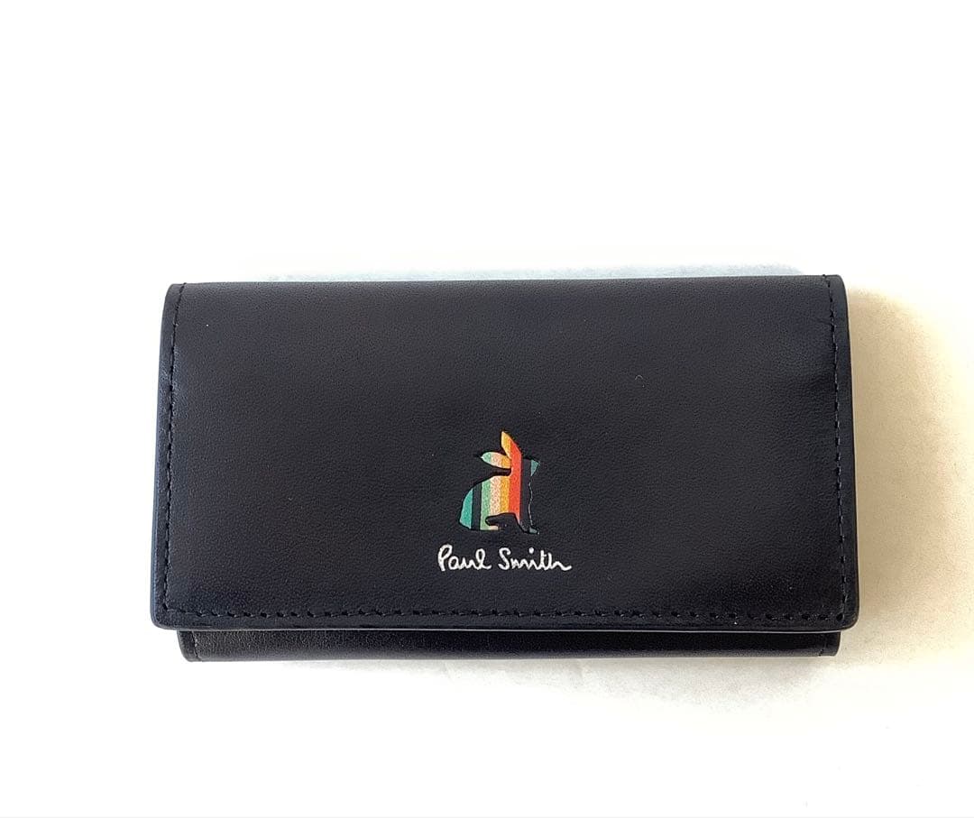 L様★新品★ポールスミス★マーケトリーストライプラビット4連キーケース★ブラック