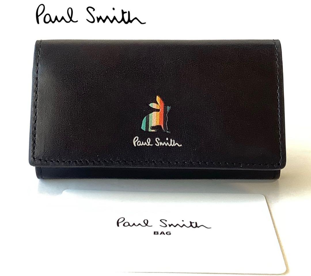 L様★新品★ポールスミス★マーケトリーストライプラビット4連キーケース★ブラック