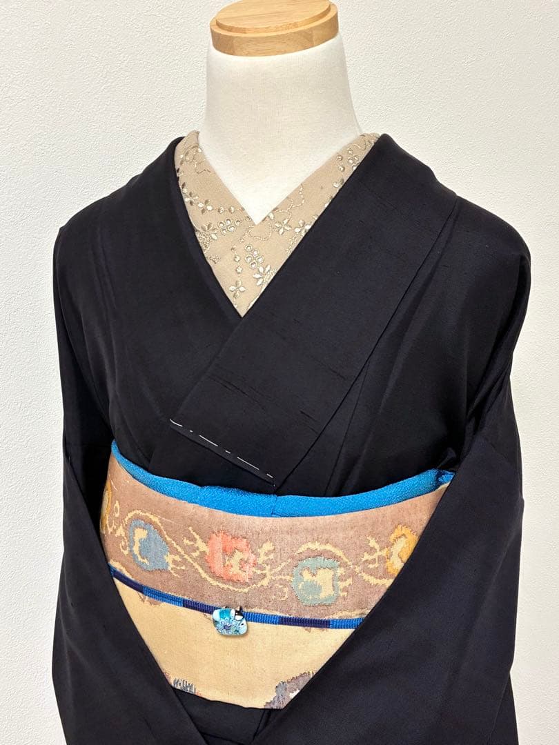 袷　紬　白山紬　色　裄66cm 正絹