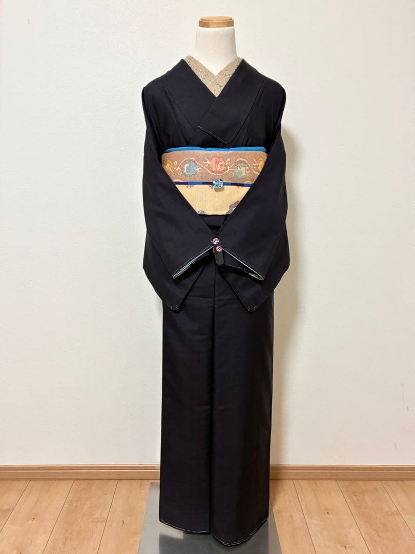 袷　紬　白山紬　色　裄66cm 正絹