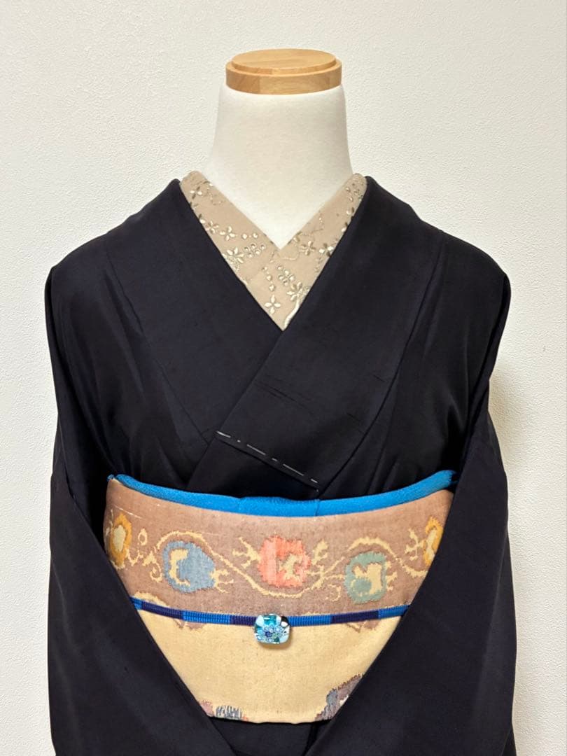 袷　紬　白山紬　色　裄66cm 正絹