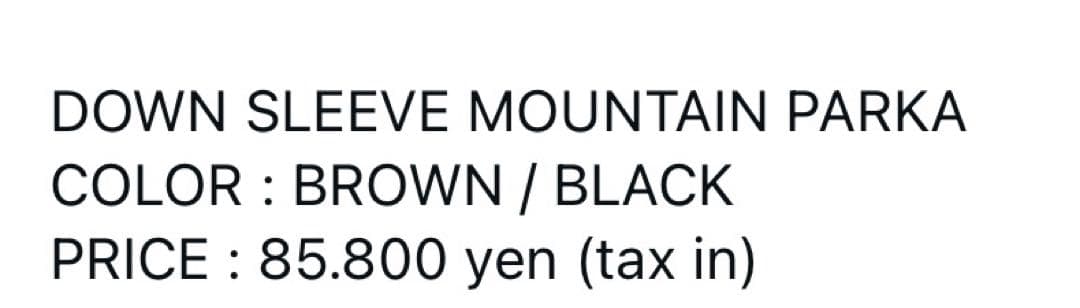 nontokyo ノントーキョーDOWNSLEEVE MOUNTAINPARKA