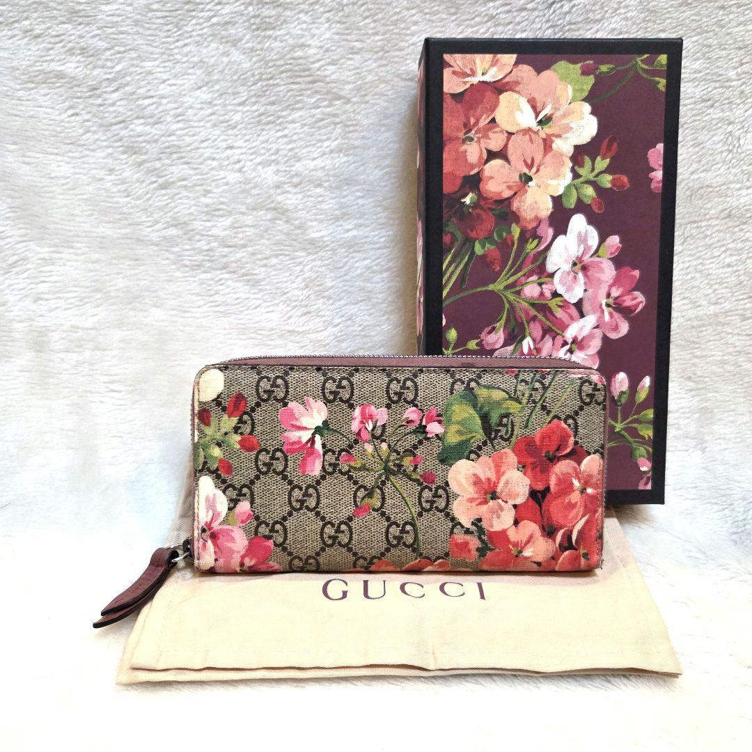 美品　GUCCI グッチ 長財布 ラウンドファスナー ブルームス PVC