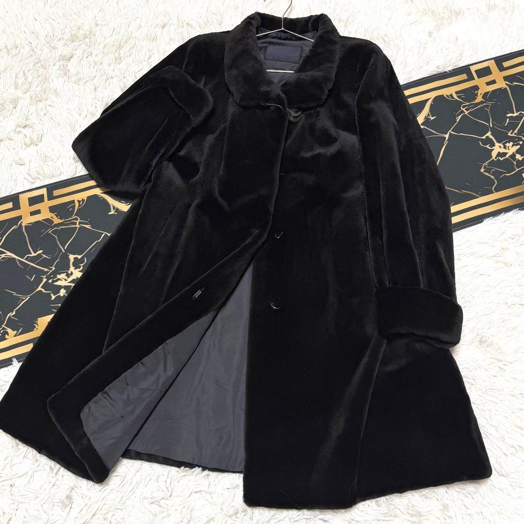 総丈91 裾160 ミンク ブラック エルファー シェアード L相当 セミロング