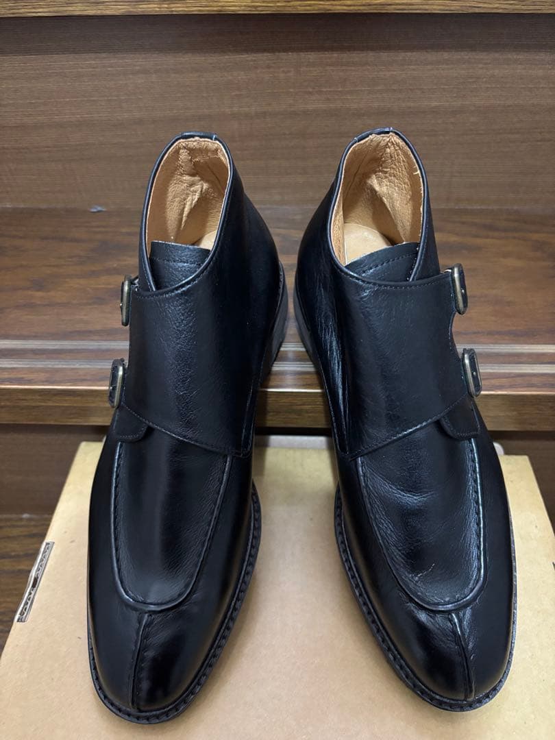 M*D様 YS Lイブサンローラン黒レザー 25.5cmダブルモンクドレスブーツ