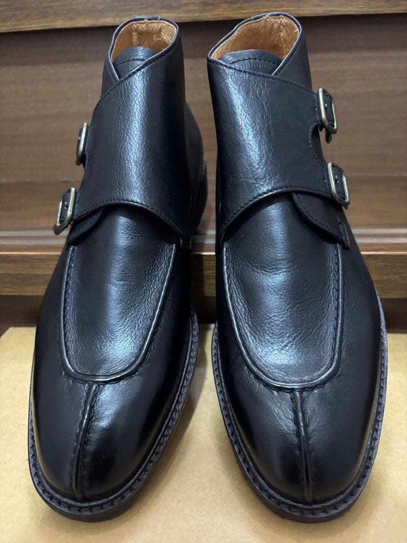 M*D様 YS Lイブサンローラン黒レザー 25.5cmダブルモンクドレスブーツ