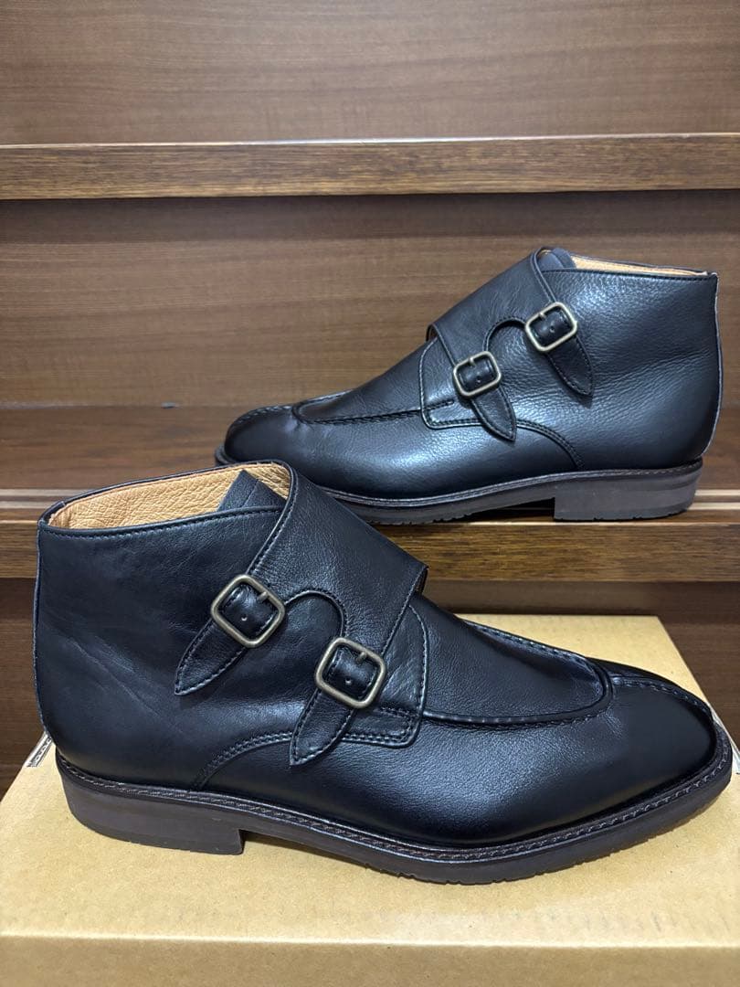 M*D様 YS Lイブサンローラン黒レザー 25.5cmダブルモンクドレスブーツ