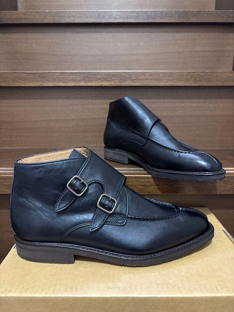 M*D様 YS Lイブサンローラン黒レザー 25.5cmダブルモンクドレスブーツ