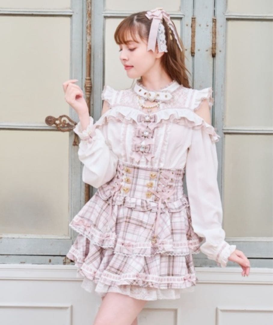 ♡ LIZLISA はしごリボンチェックティアードスカパン ♡