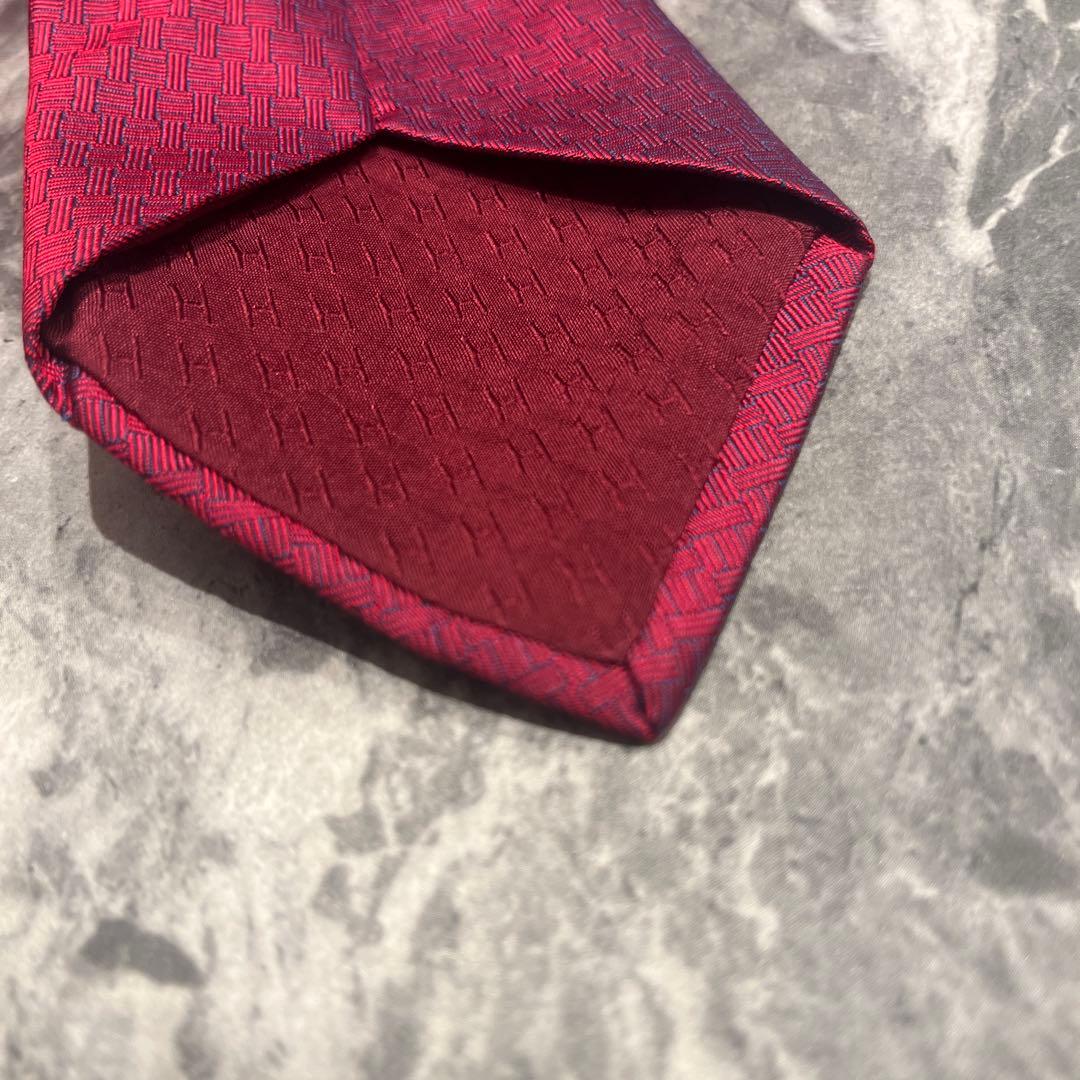 Éternel VINTAGE HERMES ネクタイ赤 H織り柄