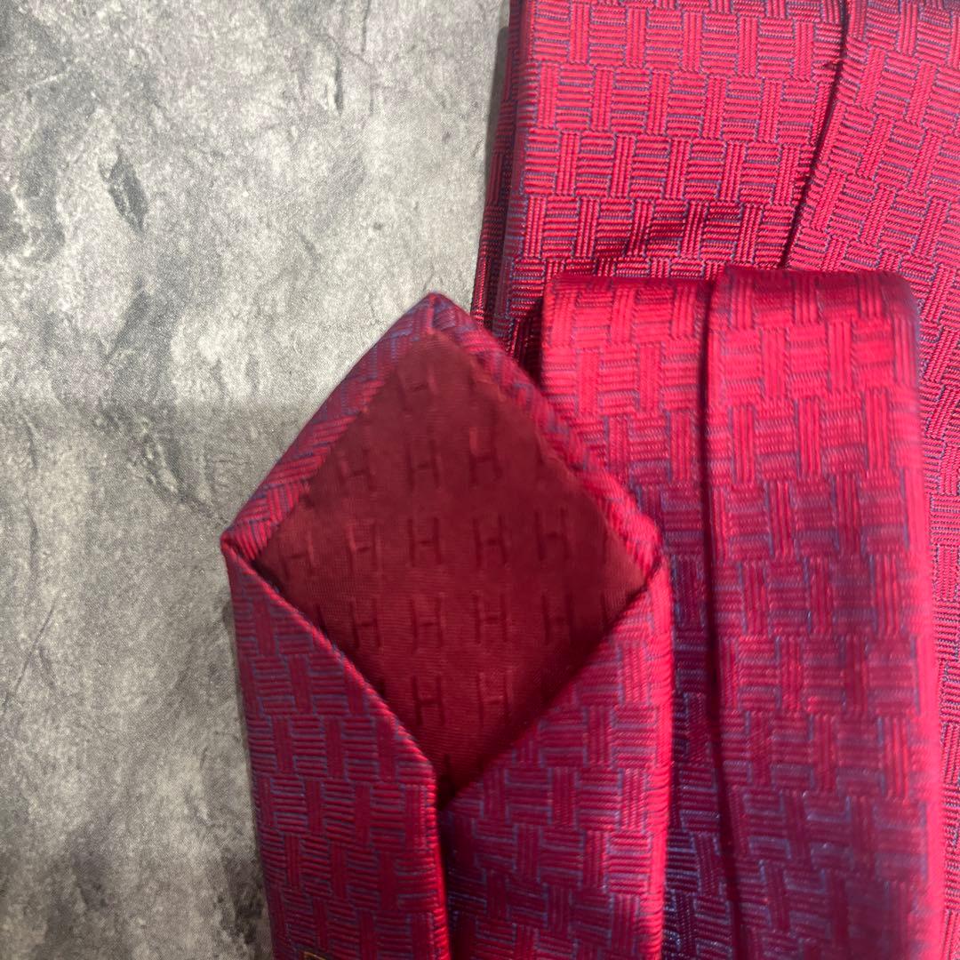 Éternel VINTAGE HERMES ネクタイ赤 H織り柄