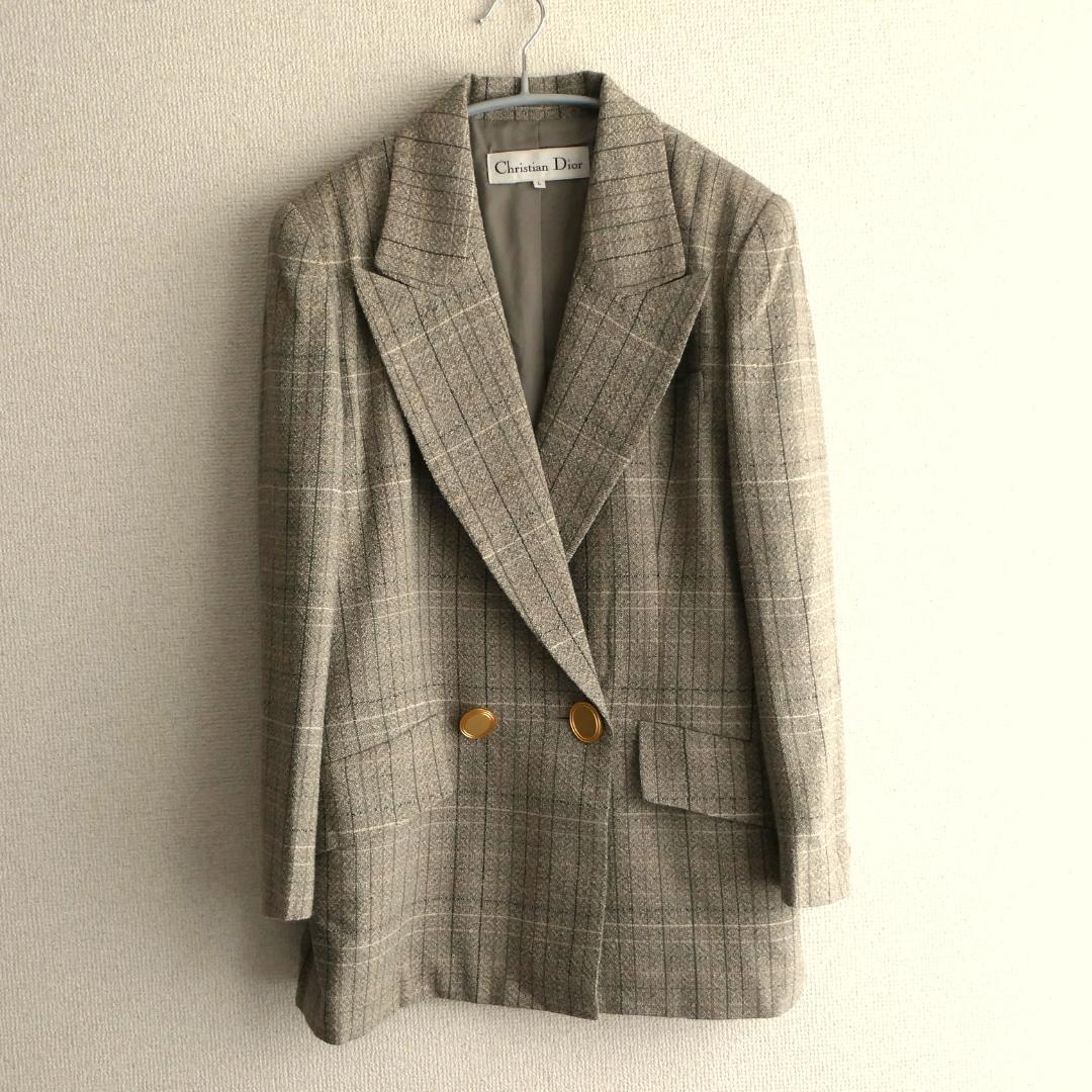 Christian Dior　金ボタン チェック ダブルテーラードジャケット