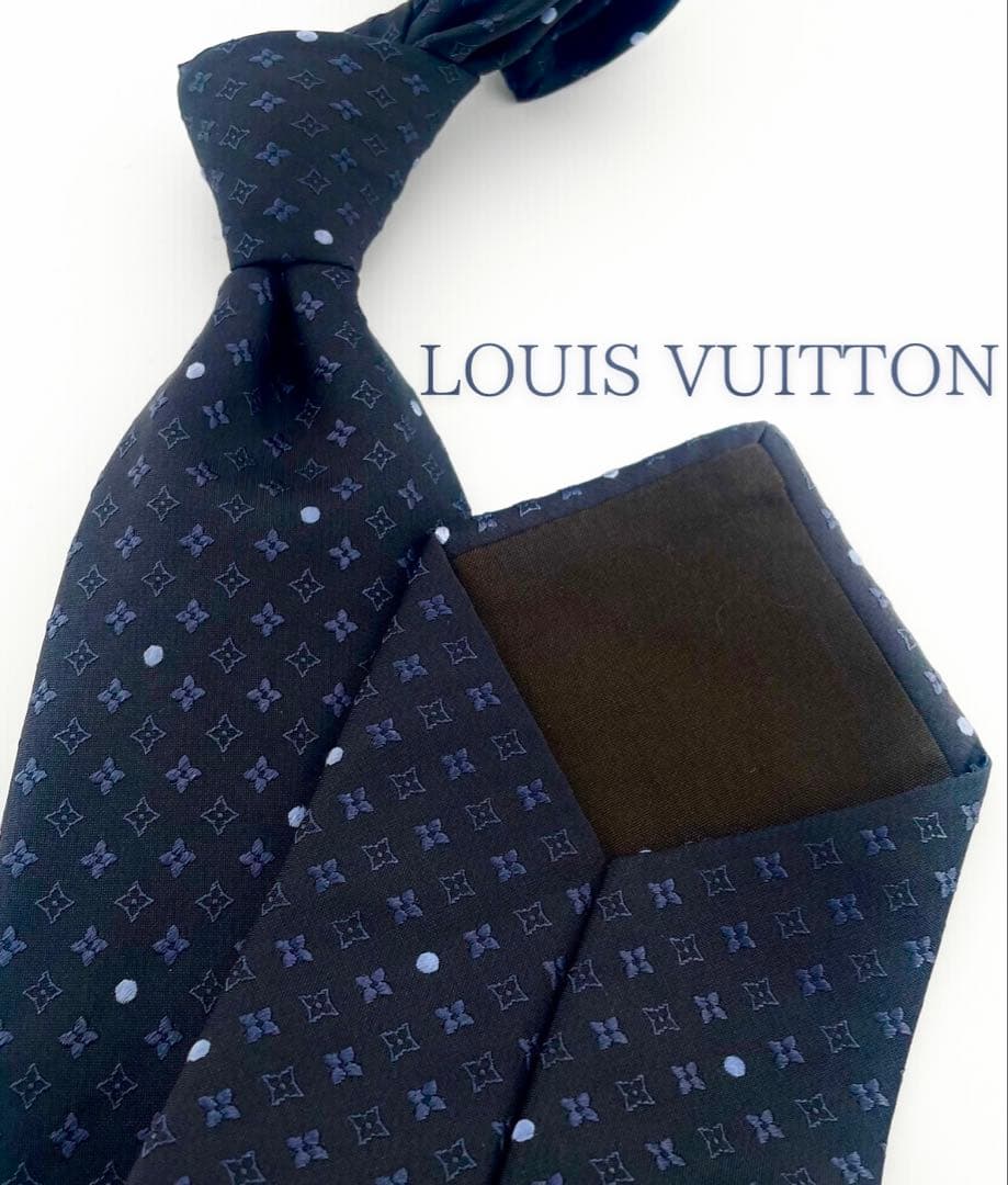 美品 ルイヴィトン ネクタイ ハイブランド 総柄 モノグラム ブラック ネイビー