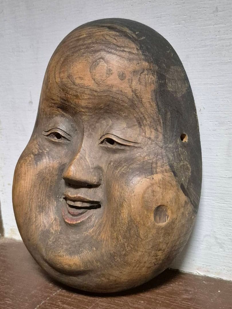 お面 おたふく おかめ　縁起面 木彫 彫刻 祭り 仮面 伝統芸能 飾り面