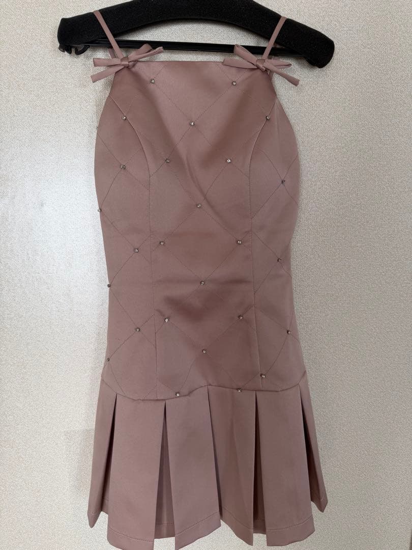 サテンビジューリボンボックスプリーツミニキャバドレス(fm3399)