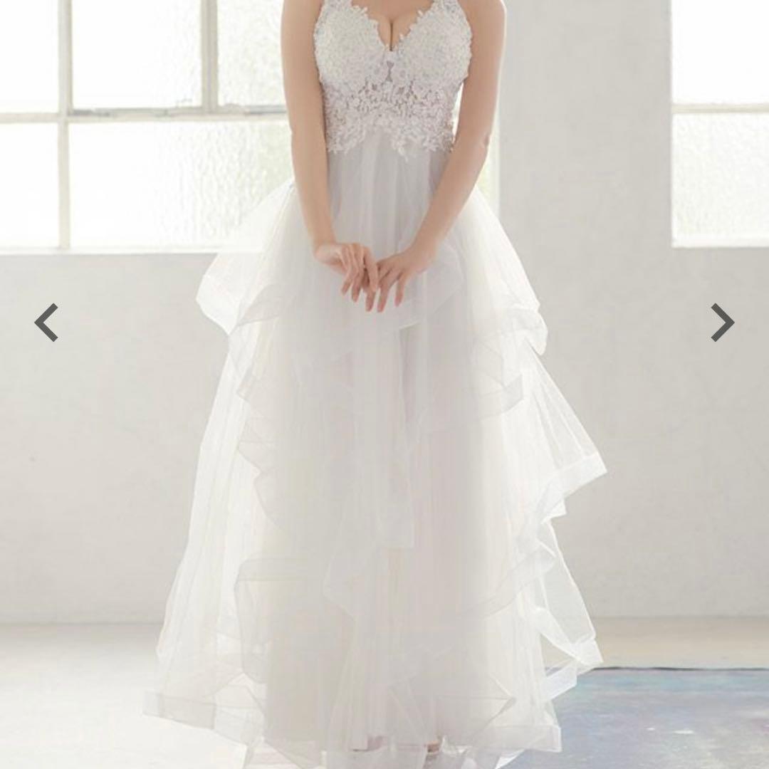 フラワー刺繍ボリュームホルターネックチュールロングバースデードレス