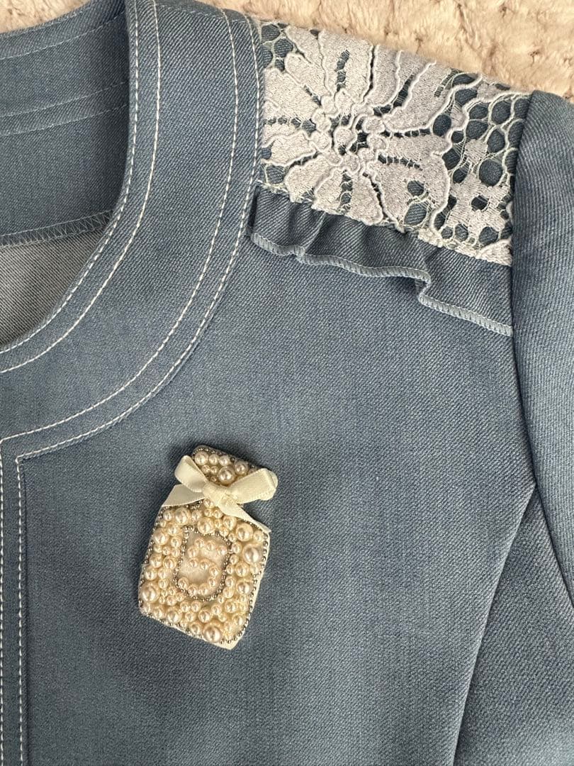 レース付きデニムジャケット ライトブルー