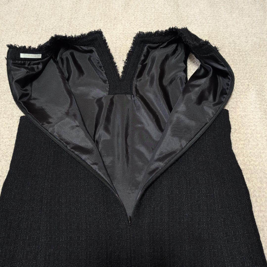 AMACA アマカ　尾州素材ツイードネイビーワンピース　ジャンパースカート　近年