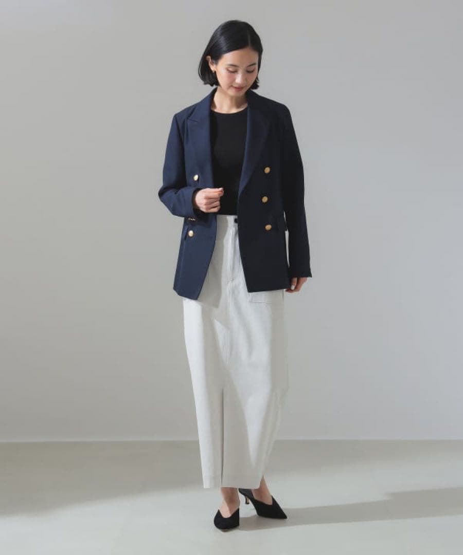 デミルクスビームス ドライギャバジン6ボタンダブルジャケット ネイビー ブレザー