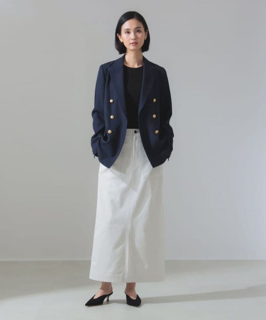 デミルクスビームス ドライギャバジン6ボタンダブルジャケット ネイビー ブレザー