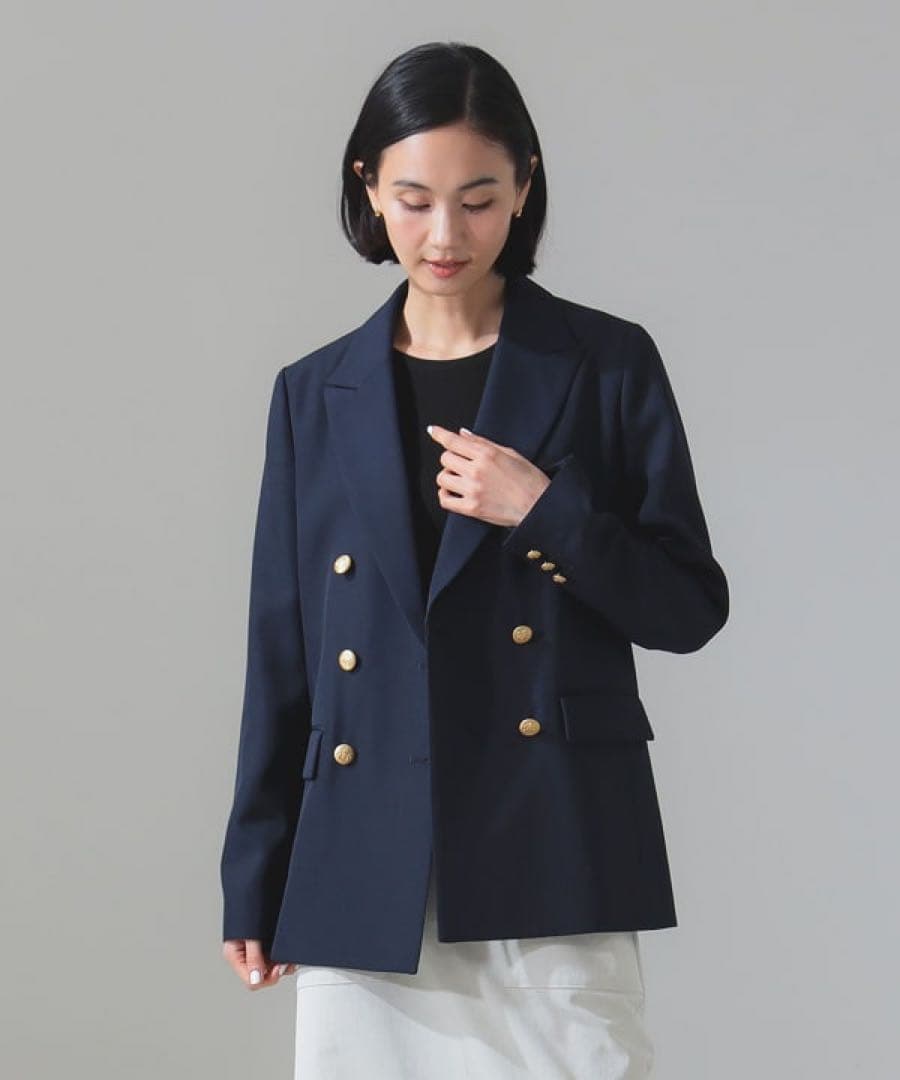 デミルクスビームス ドライギャバジン6ボタンダブルジャケット ネイビー ブレザー