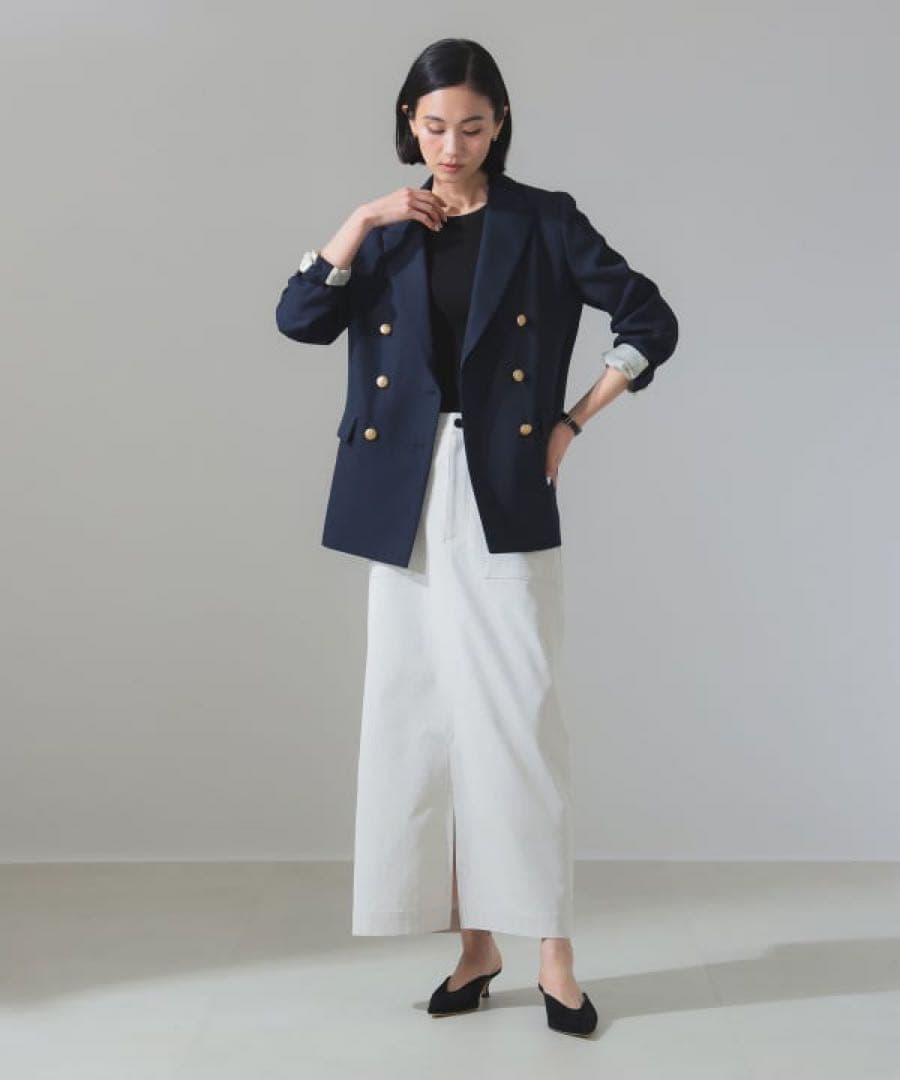 デミルクスビームス ドライギャバジン6ボタンダブルジャケット ネイビー ブレザー