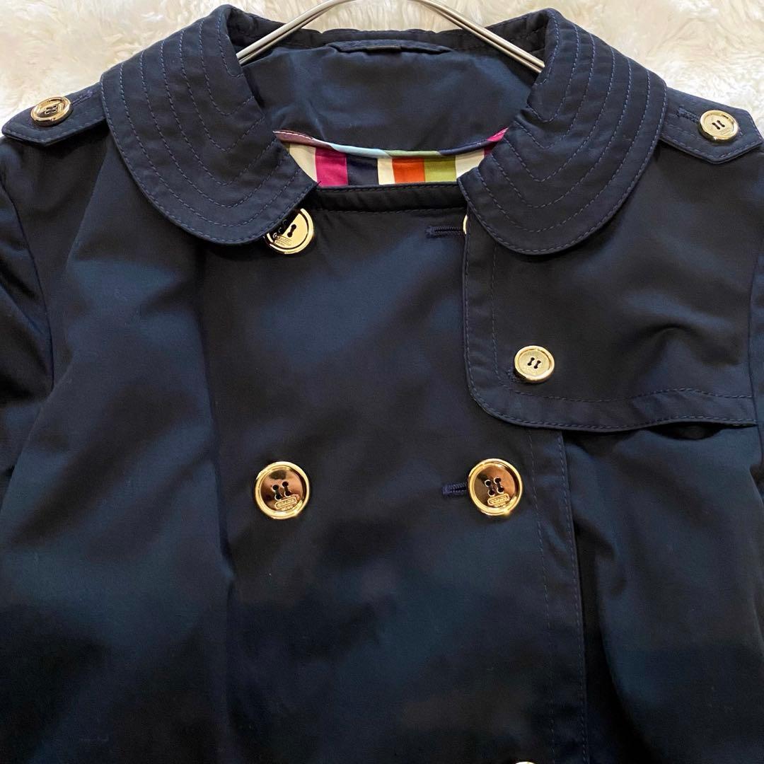 【極美品】コーチ トレンチコート ロング ベルト ストライプ ネイビー 金ボタン