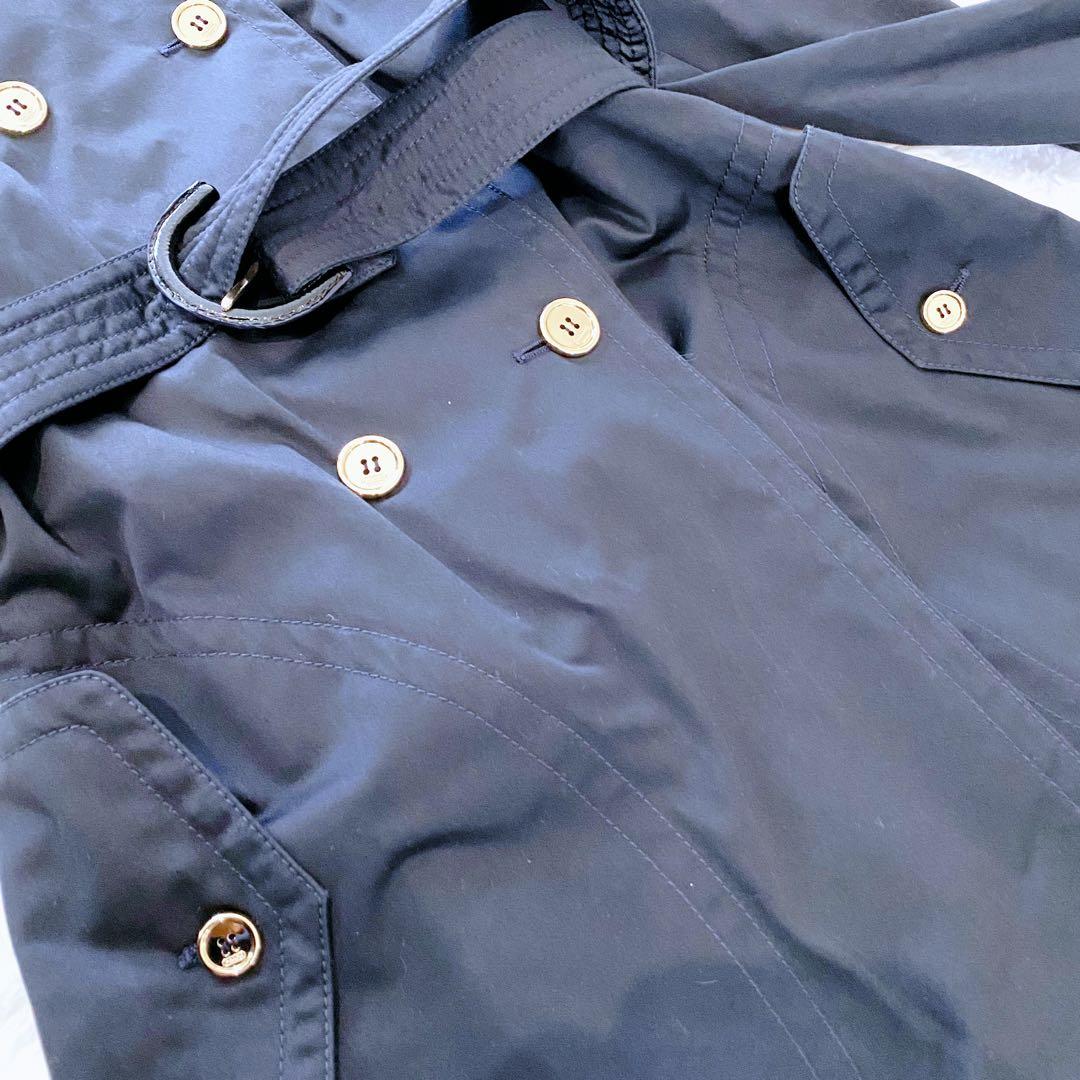 【極美品】コーチ トレンチコート ロング ベルト ストライプ ネイビー 金ボタン