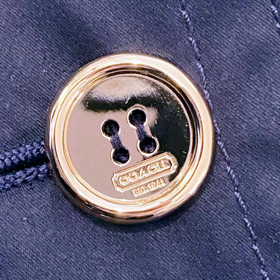 【極美品】コーチ トレンチコート ロング ベルト ストライプ ネイビー 金ボタン