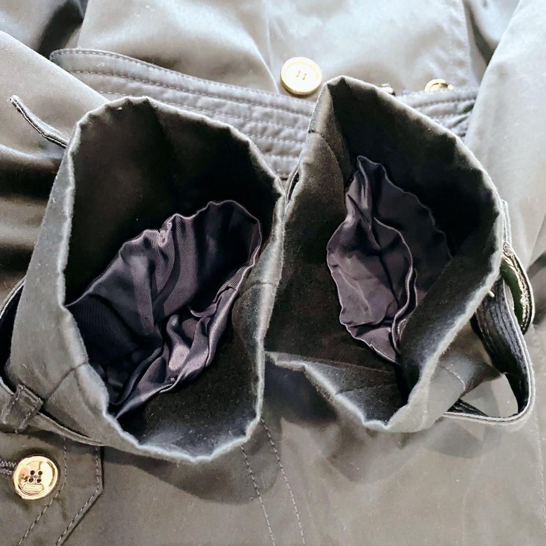 【極美品】コーチ トレンチコート ロング ベルト ストライプ ネイビー 金ボタン