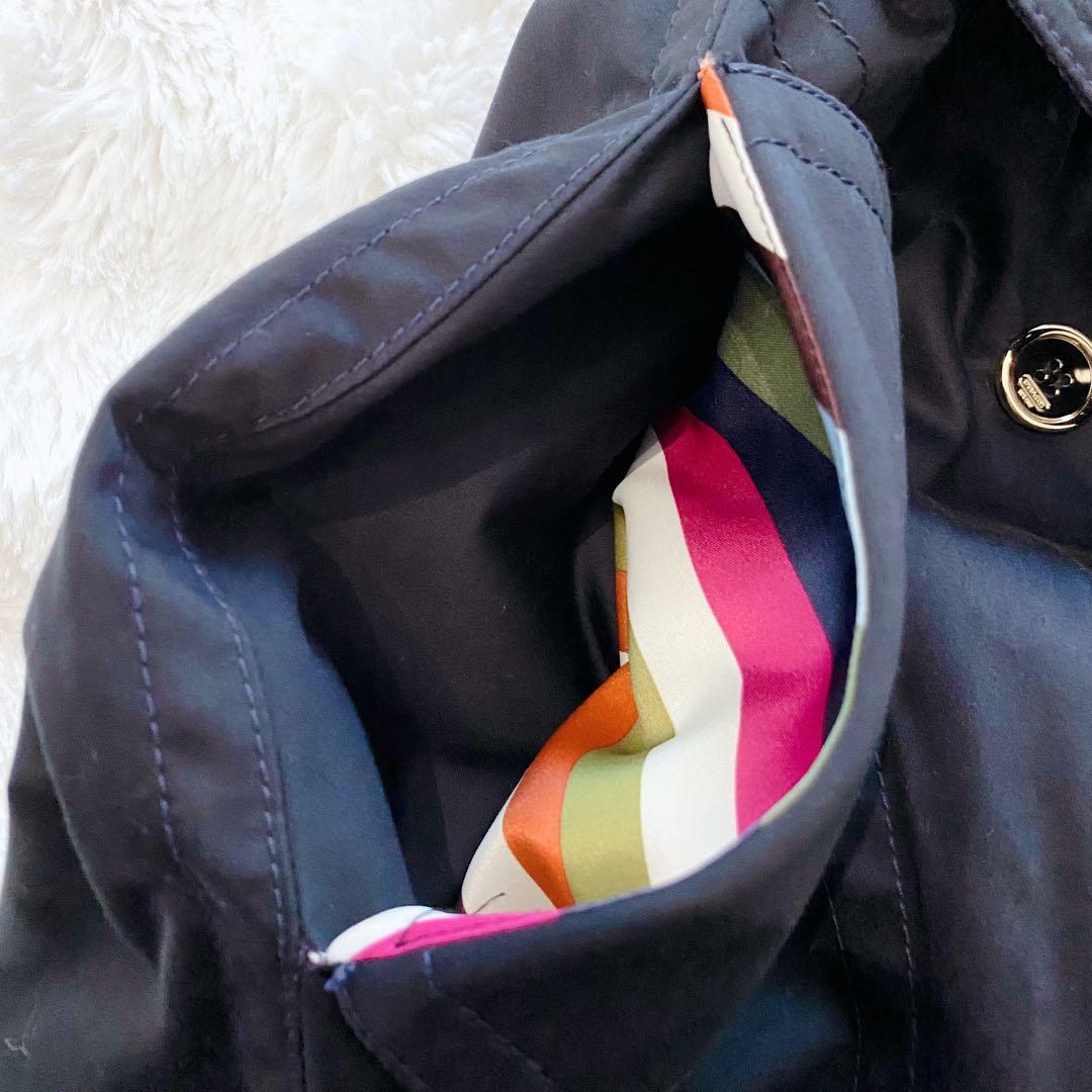 【極美品】コーチ トレンチコート ロング ベルト ストライプ ネイビー 金ボタン