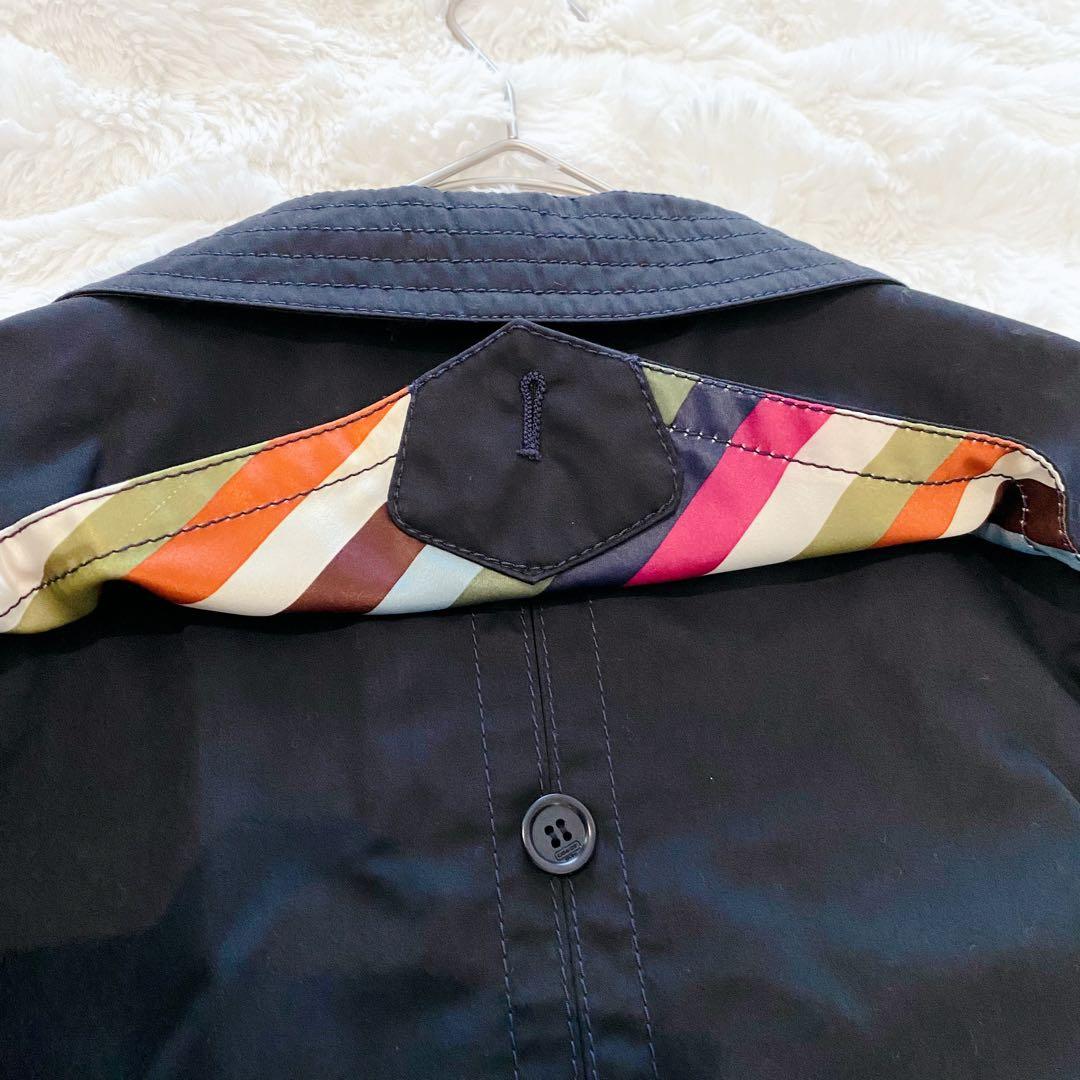 【極美品】コーチ トレンチコート ロング ベルト ストライプ ネイビー 金ボタン