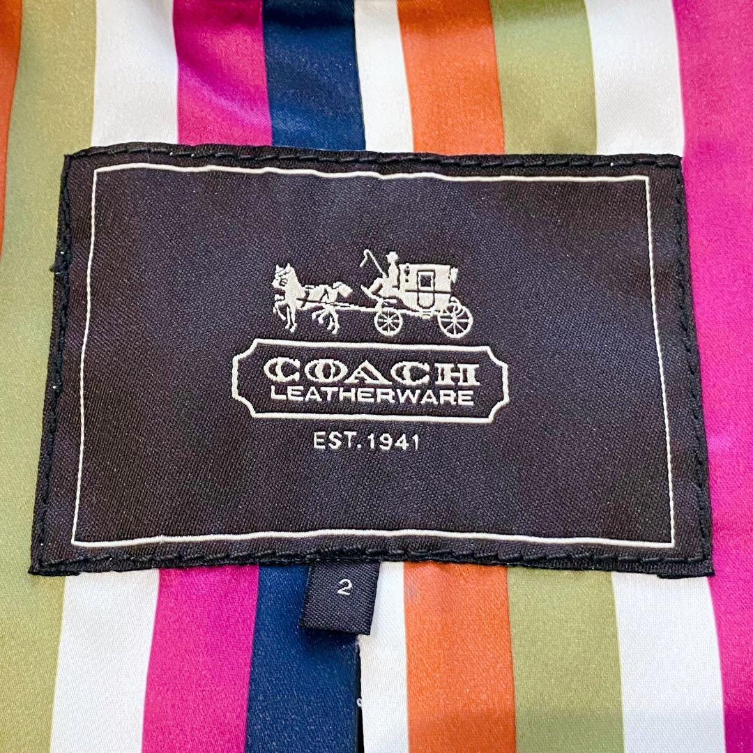 【極美品】コーチ トレンチコート ロング ベルト ストライプ ネイビー 金ボタン