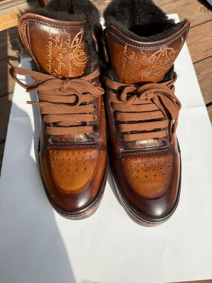 ブルネロクチネリ ブラウンレザー ファー付きハイカットシューズ　定価29万