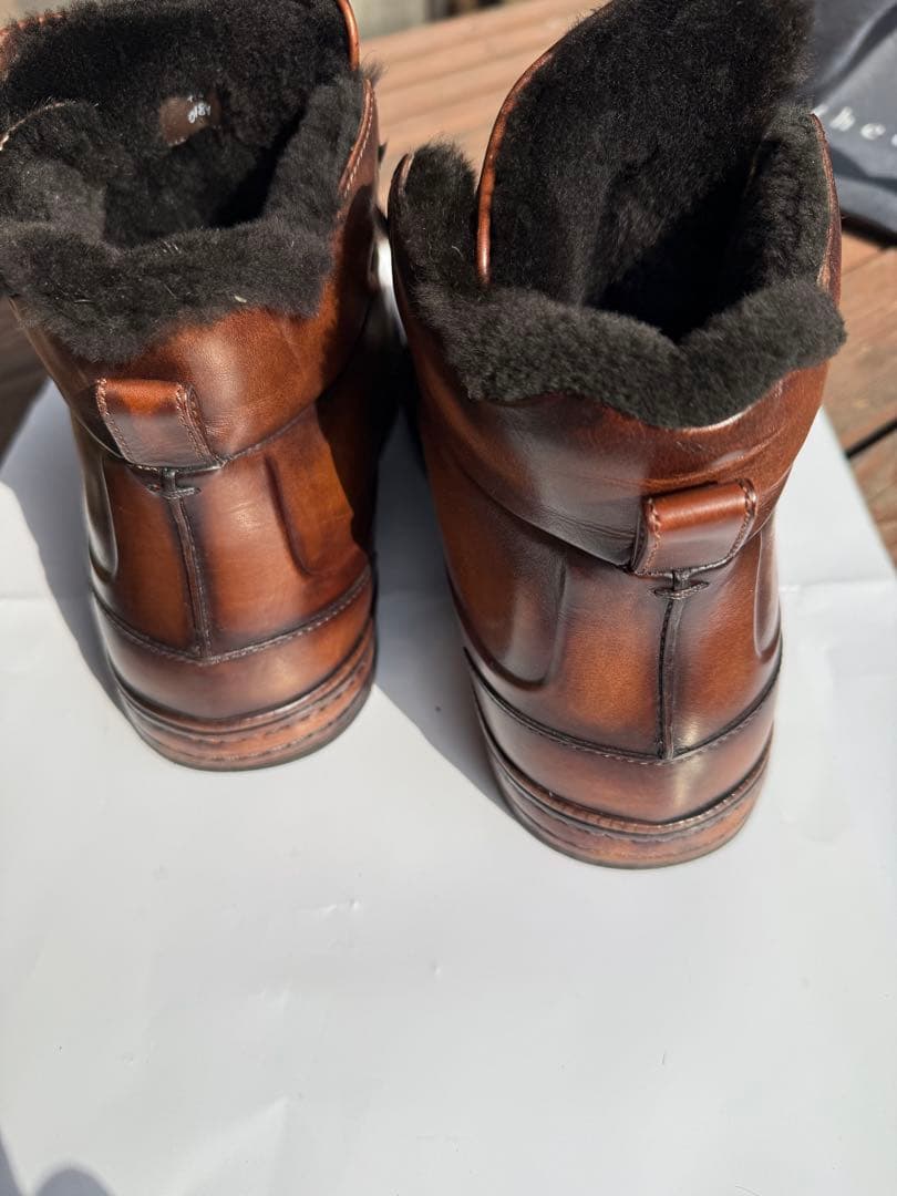 ブルネロクチネリ ブラウンレザー ファー付きハイカットシューズ　定価29万