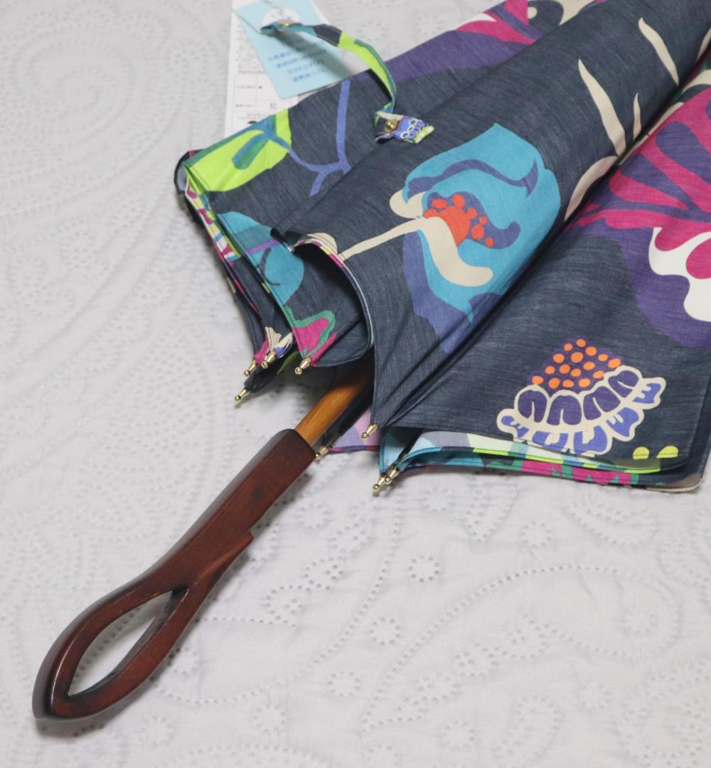 新品【晴雨兼用 長傘】希少！持ち手ループ型ハイビスカス柄 遮蔽率99％ 日傘