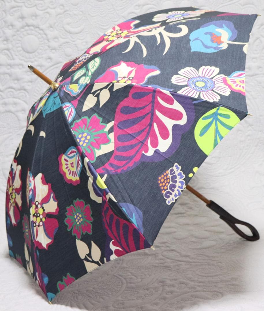 新品【晴雨兼用 長傘】希少！持ち手ループ型ハイビスカス柄 遮蔽率99％ 日傘